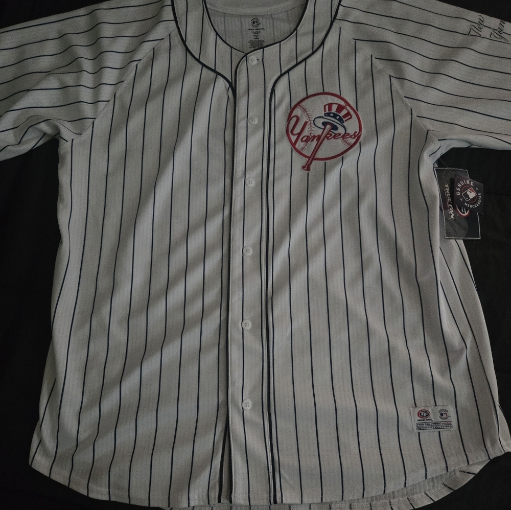 Majestic Yankees White and Blue Pinstripe Jersey